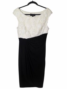 Connected Apparel Black White Lace Bodice Sheath Cocktail Dress Sleeveless  10